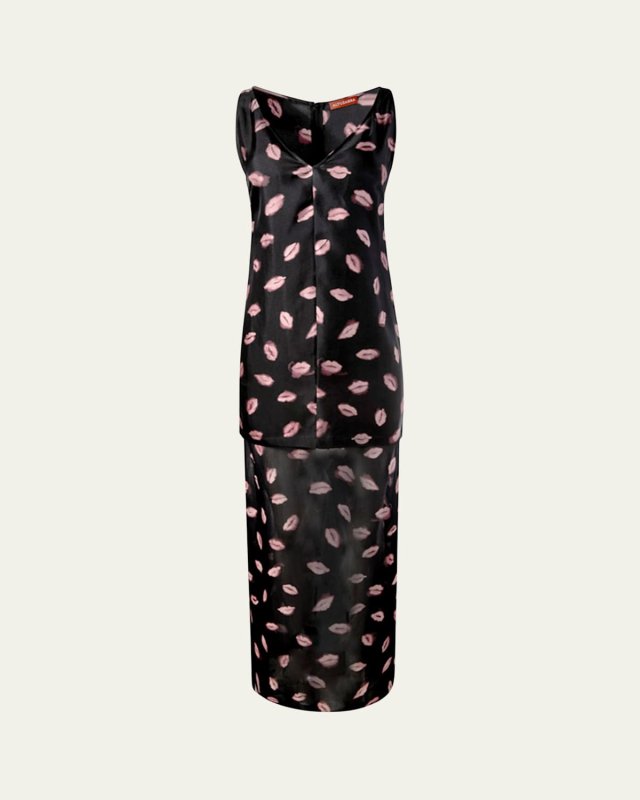 Katrin Lip-Print Silk Maxi Dress